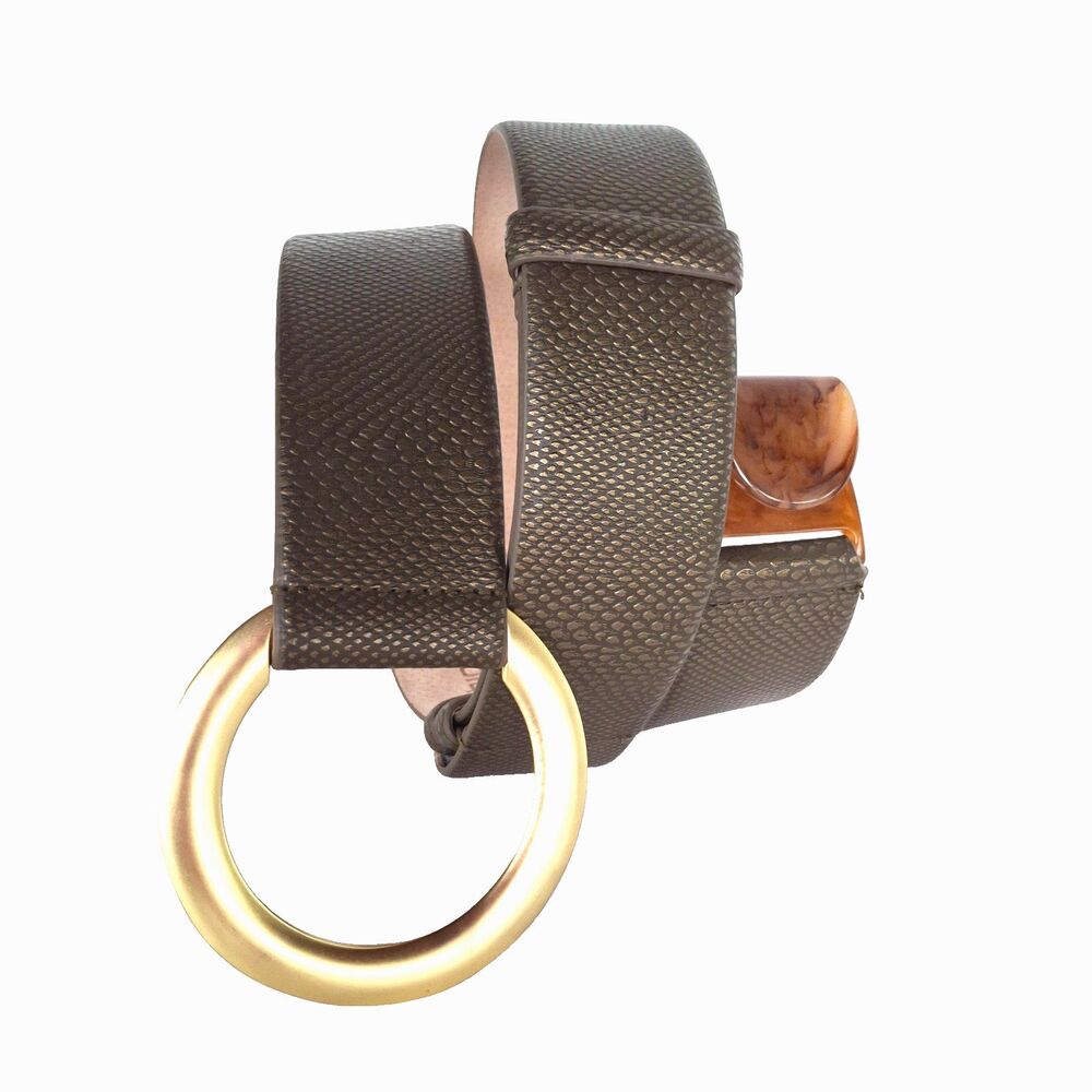 Chico's Faye Belt Bronze Olive M/L Adj. Tortoise Hook Pebbled Fatique Slouch